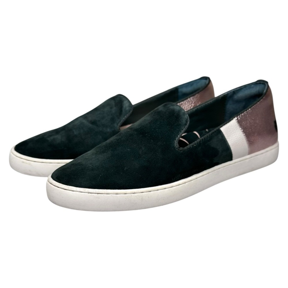 Birdies X Angel City Womens 8.5 Black Suede Leather Slip On Sneakers Metallic